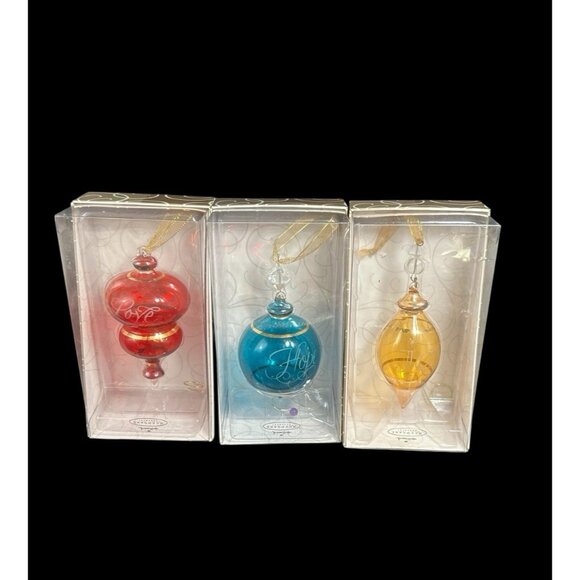Hallmark Perfect Harmony 3 pc Blown Etched Glass Ornament Set, Love - Hope - Joy - Picture 2 of 6